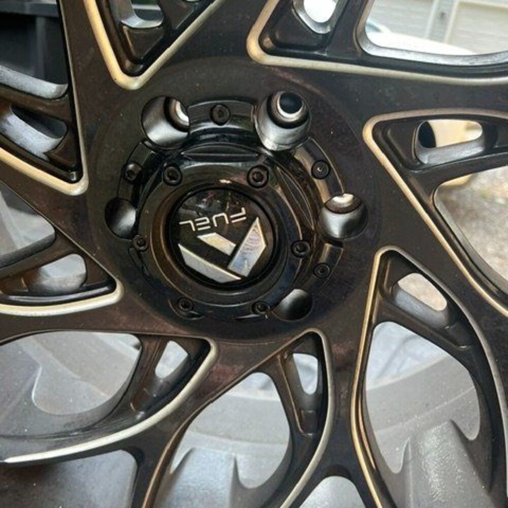 FUEL RUNNER GLOSS BLACK MILLED WHEEL 35 12.50 22 TIRES RIMS FORD - Picture 2 of 10
